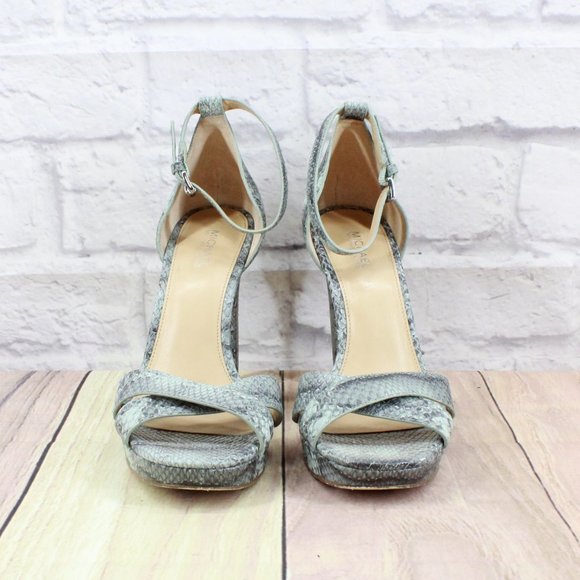 Michael Kors Divia Gray Snakeskin Leather Platfrom Heel Sandals 6.5 M - Picture 4 of 9